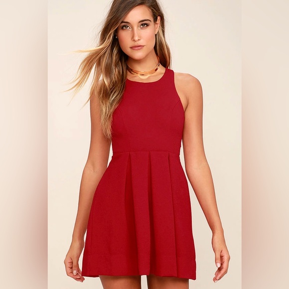 NWT Lulu’s Test Drive Sleeveless Wine Red Pleated Skater Mini Dress Back Cutouts - Picture 4 of 12